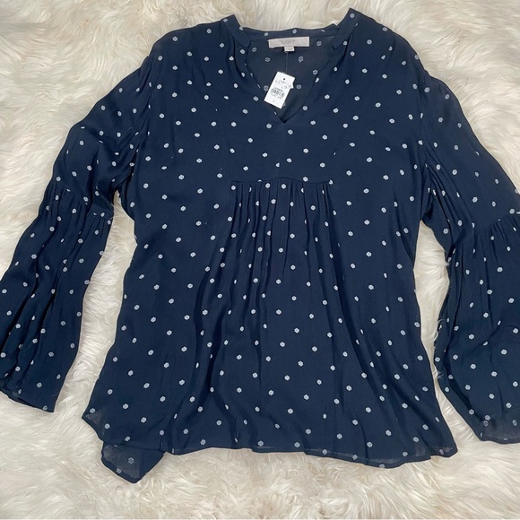 LOFT Tops - LOFT Blue V-Neck Bell Sleeve Blouse - L